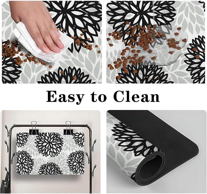 Dog Food Mats for Floors, Absorbent and Quick-Drying Pet Cat Food Mat,Anti-Fouling and Easy-to-Clean Pet Feeding Mat,Dog Bowl Mat for Messy Drinking Water Bowls.16x24, Bohemia Dahlia Floral Style