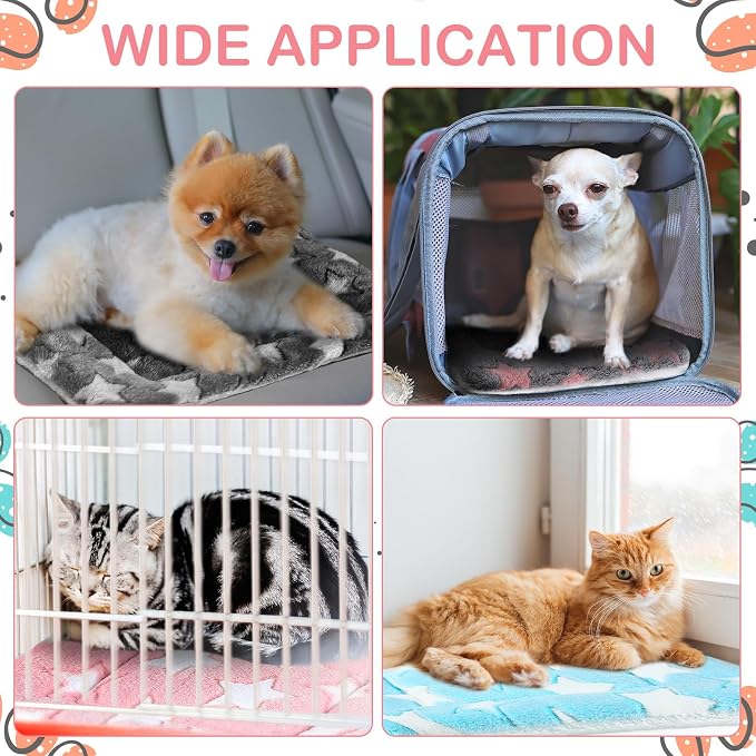 Haull 4 Pcs Waterproof Guinea Pig Bedding Soft Dog Cat Bed Crate Mat Small Animal Plush Cage Liners Rabbit Bunny Kennel Pad Reversible Cozy Pee Thickened Hamster Pad(Cute Star,13 x 18.5 Inch)