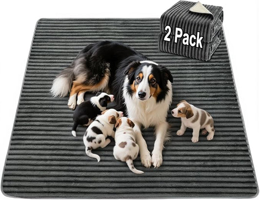 FunFurry Flannel Washable Pee Pad for Dogs - 2 Pack Reusable Dog Pee Pads Extra Large, Fast Absorb Pet Playpen Mat with Non-Slip Back, Waterproof Puppy Training Pad. (Dark Grey, 36" X 48")