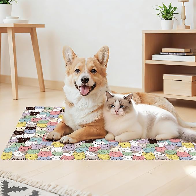 Cat Food Mat, Absorbent Pet Feeding Mat for Dog & Cat Food and Water Bowl, Non-Slip Quick Dry Pet Placemat Floor Protector for Messy Drinkers(16 x 24in)