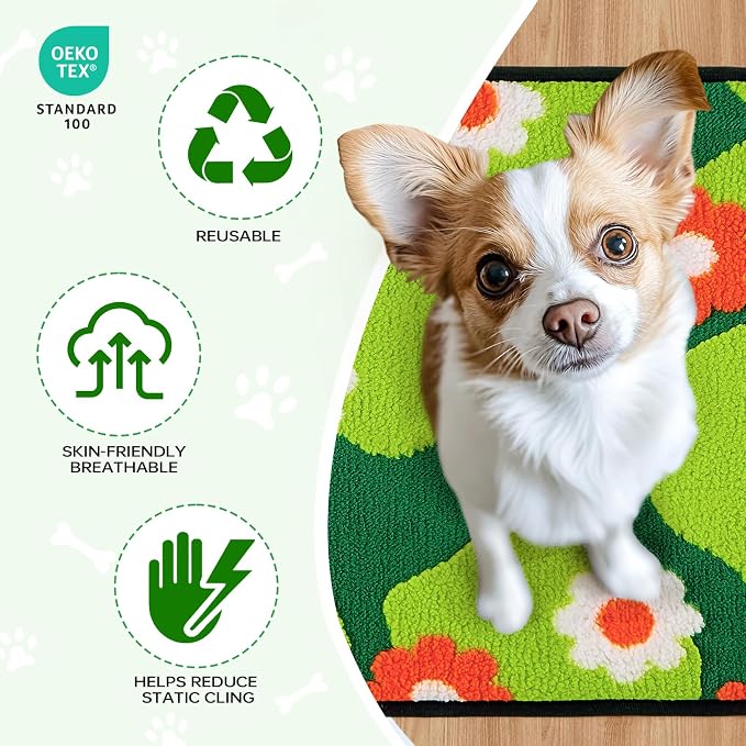 Qeils Reusable Puppy Pads for Small Dogs, Washable Pee Pads with Non-Slip , Absorbent Leakproof Mat for Crates, Playpens, Pet Beds & Whelping, Indoor Potty Training Grass Green, 16"x30", 2 Pack
