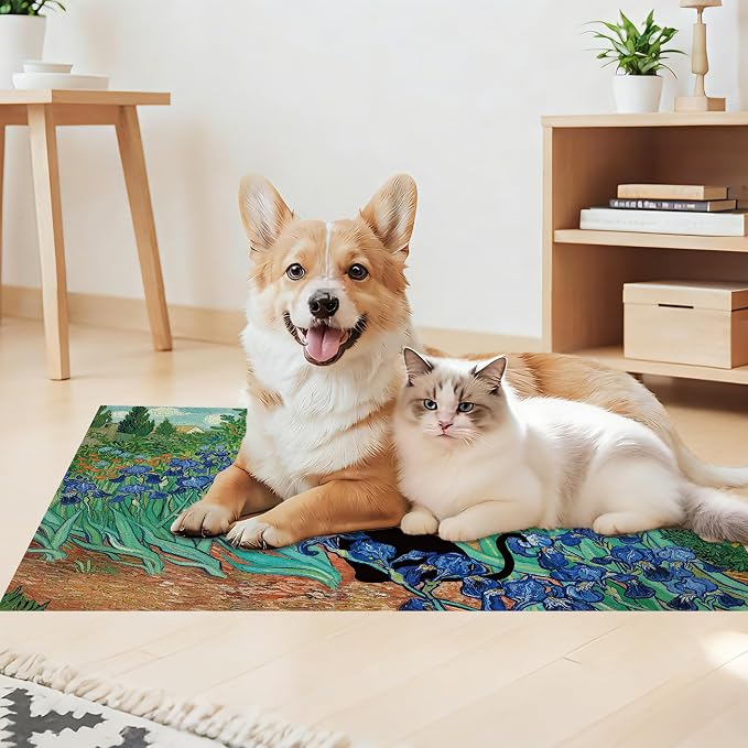 Black Cat Pet Feeding Mat, Absorbent Dog/Cat Food Mat for Food and Water Bowl, Non-Slip Quick Dry Pet Placemat Floor Protector for Messy Drinkers(16 x 24 in)
