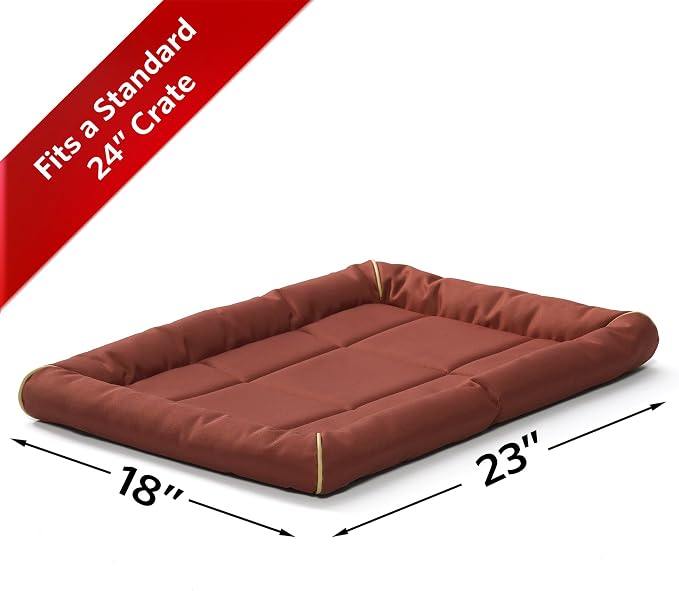 MidWest Homes for Pets Small QuietTime MAXX Ultra-Rugged Dog Bed, Water & Odor Resistant, Bolstered Edge, Non-Slip Bottom, Fits 24-inch Crates, Brick