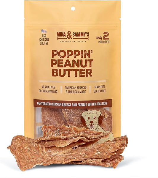 Mika & Sammy's Gourmet Chicken Jerky Dog Treats Made in USA - Poppin' Peanut Butter - 5oz Bag