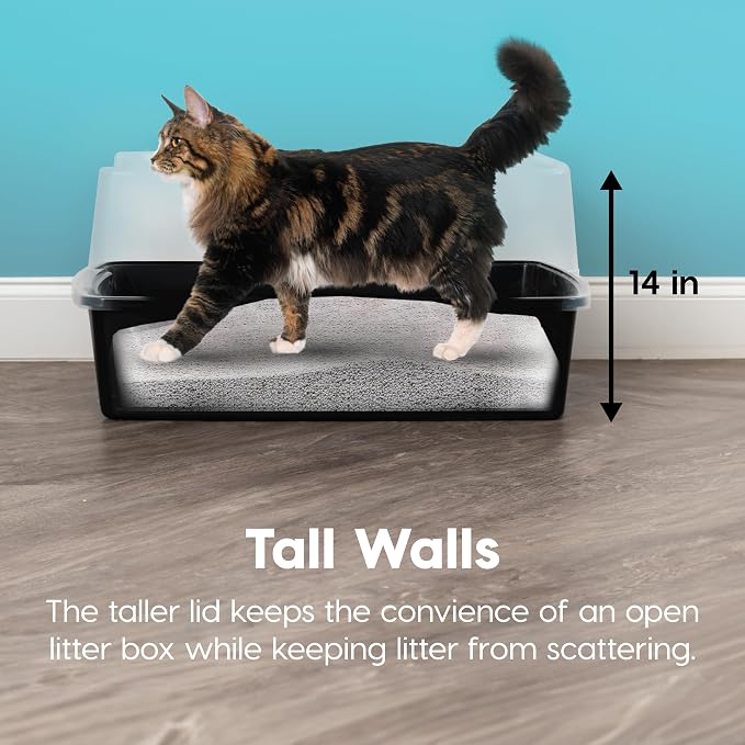 IRIS USA Extra Large Litter Box XXL Open Top High Sided Walls Scatter Shield Scoop Included Easy Clean Plastic Pan for Big Cats Multi-Cat Households 30" L x 20" W x 14" H Black