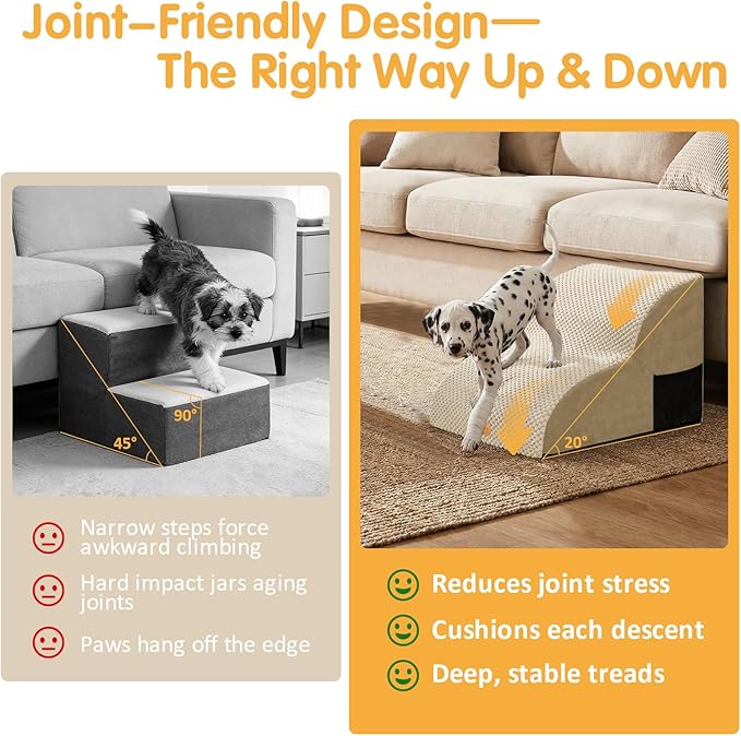 Topmart High Density Extended Foam Dog Ramp&Steps 2 Tiers,11.8" High,Non-Slip Dog Stairs,Soft Foam Pet Ladder with Removable Cover,Best for Injured,Older Cats,Pets with Joint Pain for Low Sofas,Stairs