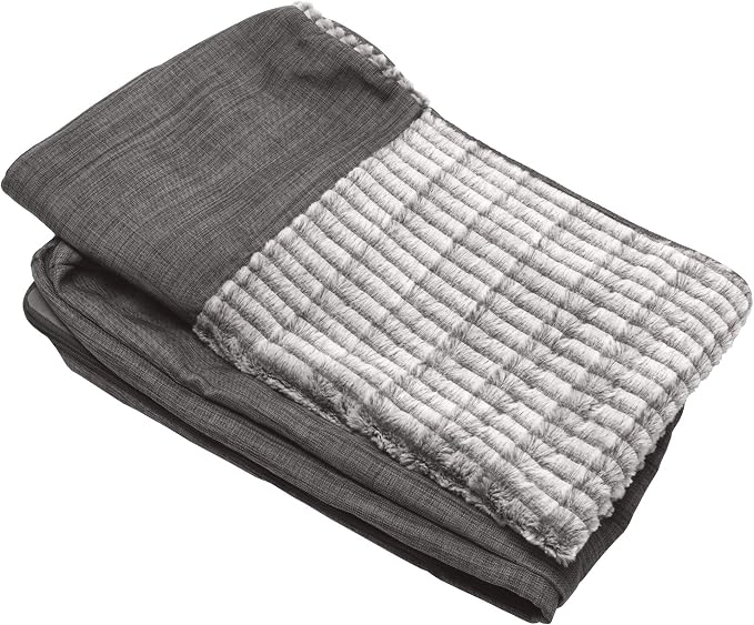 Furhaven Replacement Dog Bed Cover Luxe Faux Fur & Performance Linen Sofa-Style, Machine Washable - Charcoal, Medium