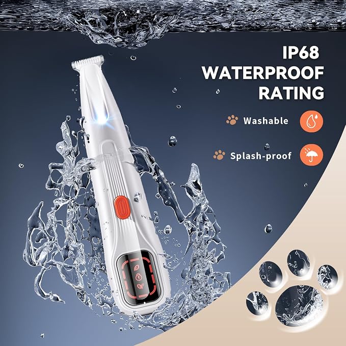 2026 New Pet Precision Trimmer, Dog Paw Trimmer with LED Light, Low Noise, IP68 Waterproof, Dual-Speed Motor, Suit for Trimming Paw, Ear, Face, Butt, Eyebrows, USB Rechageble (White Variant)
