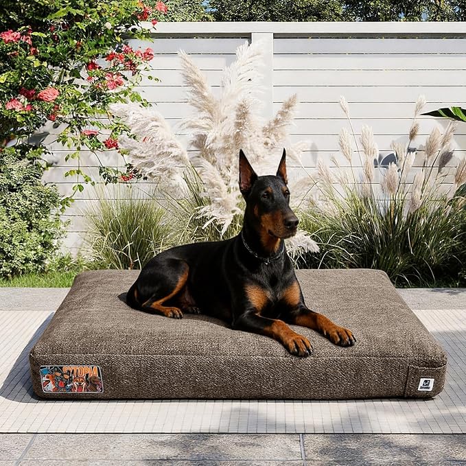 Sytopia 42 Inch Indestructible Durable Dog Beds for Extra Large Dogs, Chew Proof Waterproof Pet Crate Pad with Machine Washable Removable Cover, Great for Indoor, Outdoor, Crate, Patio Use, Brown
