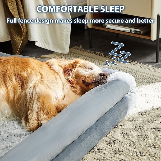 WNPETHOME XXXL Big Dog Bed for Large Dogs, Washable Dog Couch with Removable Waterproof Cover, Orthopedic Pet Sofa Bed with Bolster Sides, 53 x 43 x 7 Inches