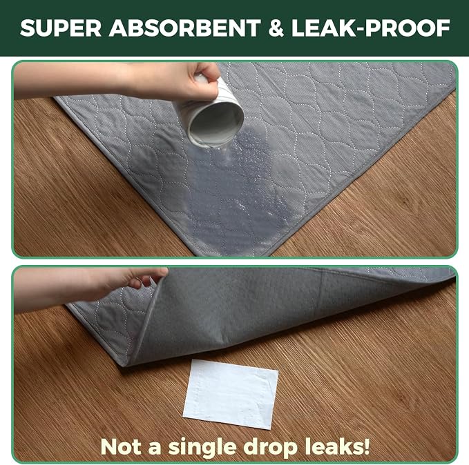 FXW Washable Pee Pads for Dogs, Leak-Proof & Non-Slip, Specifically Designed for Potty Training, 35" Square, Gray, 4 Packs