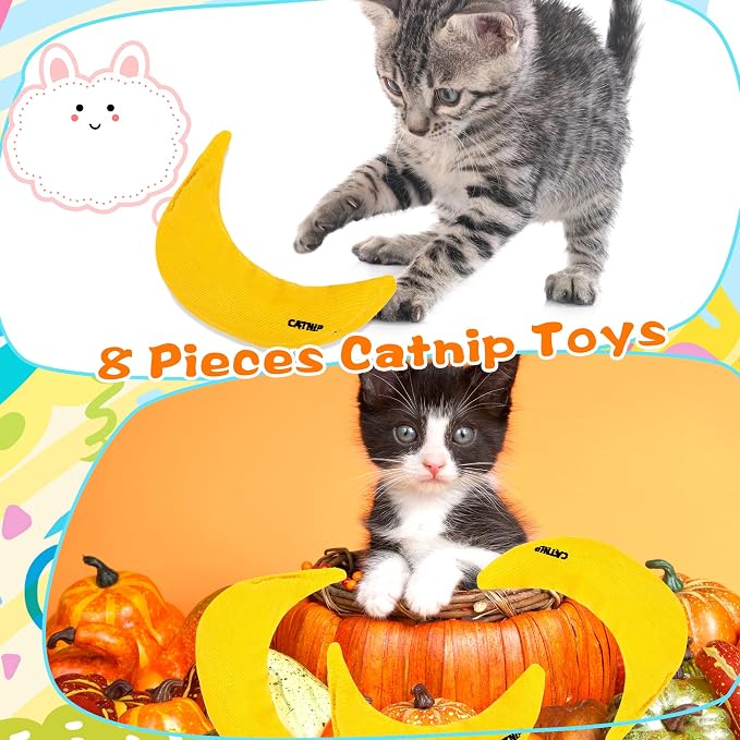 8 Pack Catnip Toys Yellow Banana Catnip Chew Toy Banana Cat Pillow Interactive Toy Kitten Bananas Stuffed Catnip for Cat Kitten Paw Chew Biting Scrub Toy