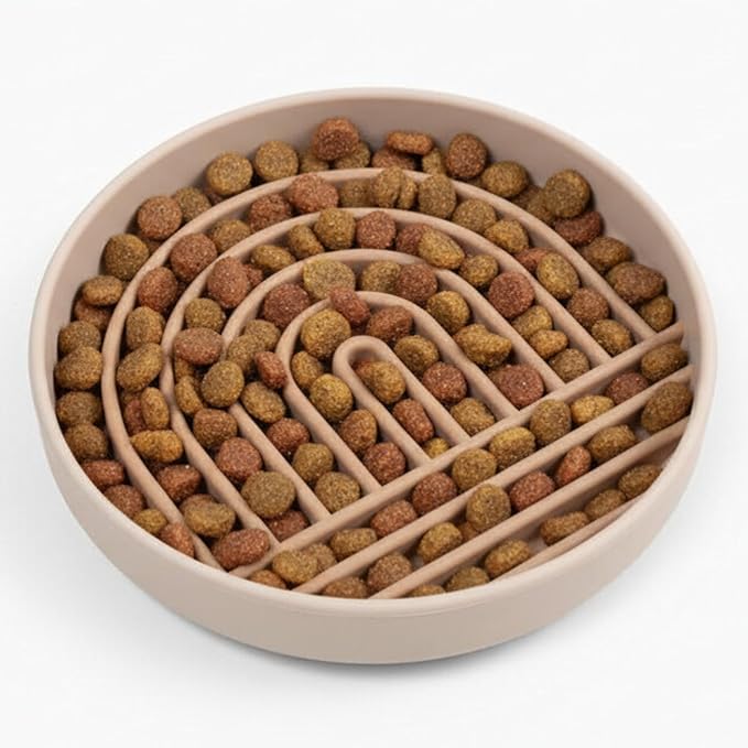 Should We Go? Slow Feeder Dog Bowls - Medium Size Silicone Slow Eating Dog Bowl for Puppies & Dogs with Suction Cup -Dishwasher-Safe, Lick Mat Design, Reduces Gulping,for All Breeds,7.5”x1.5”- Sand