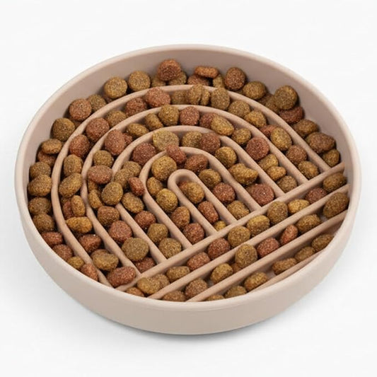 Should We Go? Slow Feeder Dog Bowls - Medium Size Silicone Slow Eating Dog Bowl for Puppies & Dogs with Suction Cup -Dishwasher-Safe, Lick Mat Design, Reduces Gulping,for All Breeds,7.5”x1.5”- Sand