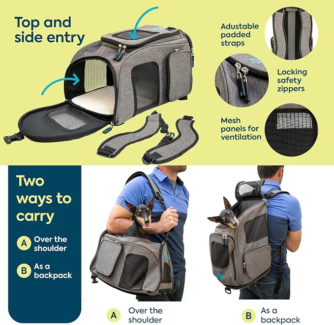 Sherpa 2-in-1 Backpack Travel Pet Carrier, Airline Approved & Guaranteed On Board - Gray, Medium