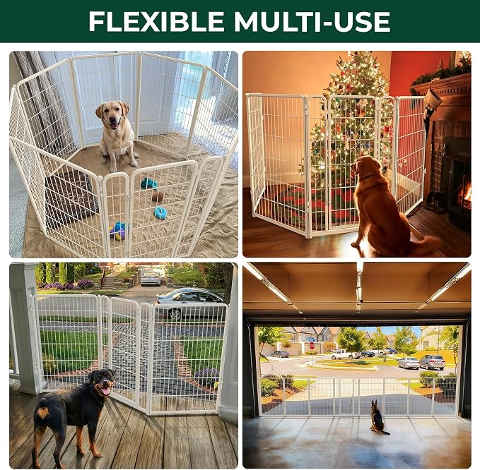 FXW Dog Gate Extra Wide Designed for Indoor Use, Adjustable Width Up to 83-inch Wide (45" H 3 Wire Panels for Large Dogs), White