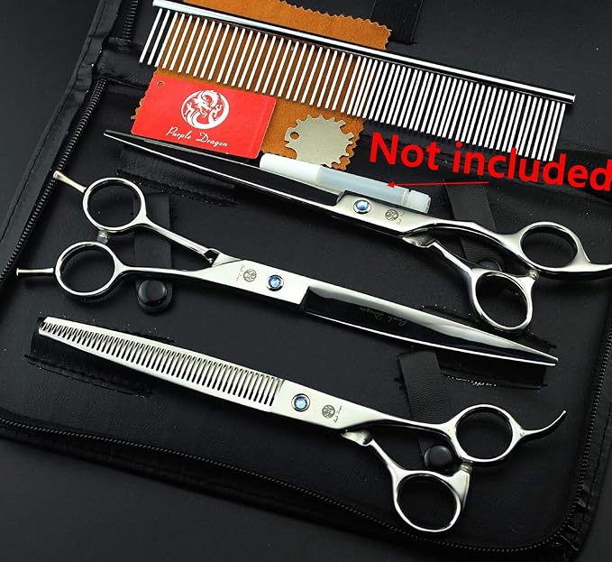 Purple Dragon 8.0 inch Dog Hair Cutting, Curved and Thinning Scissor Shears Pet Grooming Tool Kit