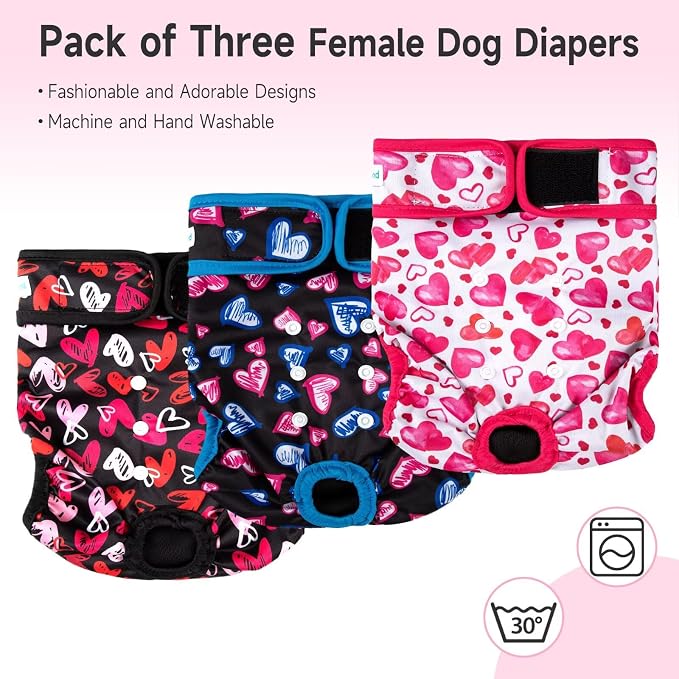 Paw Legend Washable Reusable Female Dog Period Diapers for Heat Doggie Puppy Diapers for Female Dogs (3 Pack, Medium)
