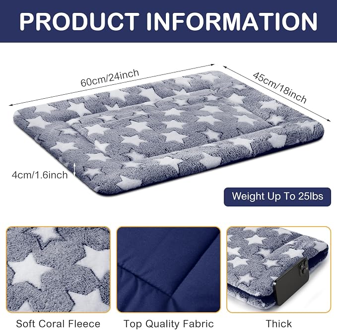 VitalCozy 4 Pcs Dog Crate Pads, Ultra Soft Warm Washable Anti-Slip Kennel Bed Mat for Pets, Reversible, Replaceable, Cage Liner for Small Medium Large Dogs and Cats(18 x 24 x 1.6 Inch,Star,Blue)