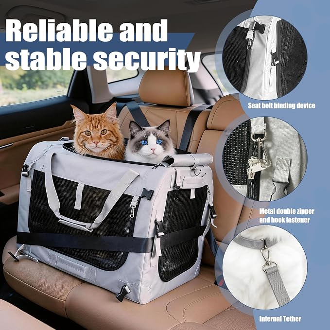 Extra Large Cat Carrier for Large Cats or 2 Small Cats - Soft-Sided Pet Carrier for Car Travel, Top Load, 4 Openings, Anti-Sag Iron Frame, Anti-Sagging pad, Zipper Lock Buckle, Foldable