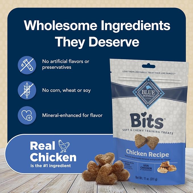 Blue Buffalo Bits Soft Dog Treats for Training, Made with Natural Ingredients & Enhanced with DHA, Chicken Recipe, 4-oz Bag, (Pack of 6)