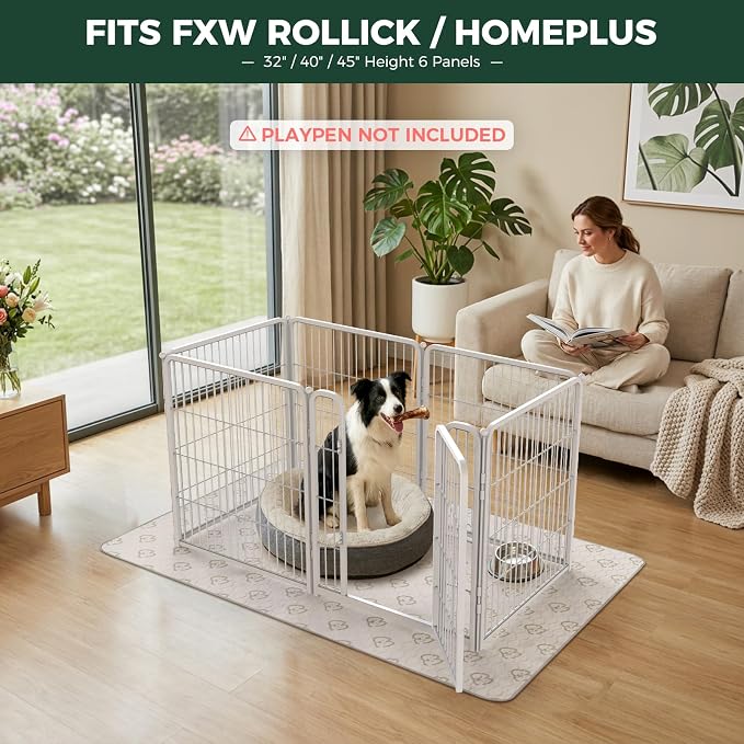 FXW Washable Pee Pads for Dogs, Puppy Pads with Super Absorbent, Specifically Designed for FXW Rollick/Homeplus 32/40/45inch 6 Panels Dog Playpen, 43" x 71" Rectangle, Khaki, 1 Pack