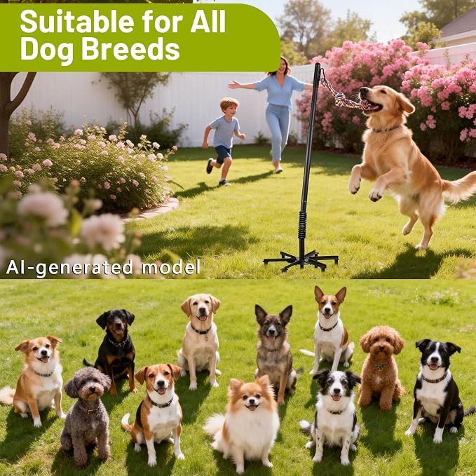 Upgrade Tether Tug Outdoor Dog Toy,Outdoor Tug Of War Toy in Park,Yard,Lawn,Tether Interactive Dog Tug Toy,2 Rope Toy and Bell Pull Chase and Solo Play,Tether Tug For Large Dogs,For Medium Small Dogs