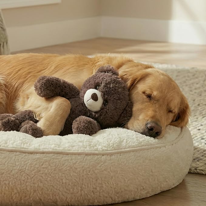Calming Plush Dog Toy with Squeaker, Ultra-Soft Floppy Cuddle Companion, Lavender Scented, Bear, Large, 11.8”