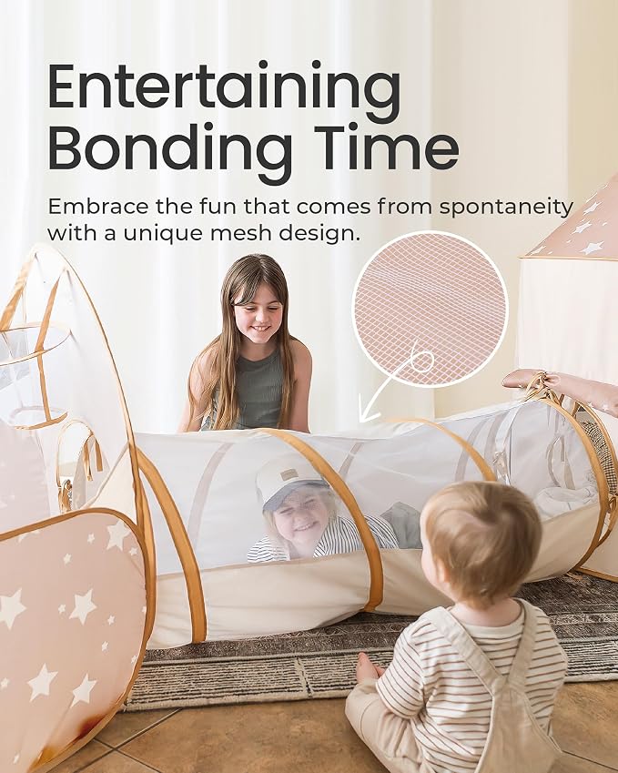 Tiny Land Play Tunnel and Ball Pit for Toddlers, 5pcs Indoor Playground - Foldable Pop Up Tents with Carry Bag, Outdoor Playhouse with Crawling Toys & Play Tent, Gift for Boys and Girls