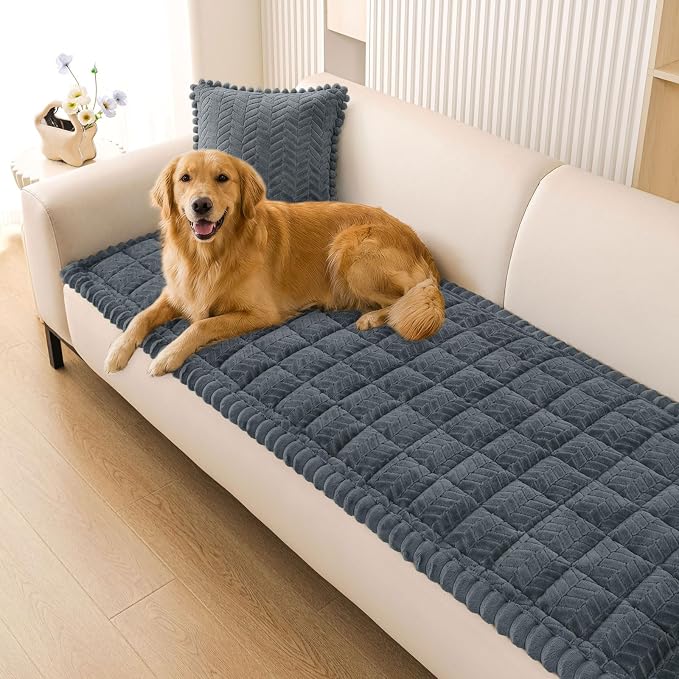 Smiry Couch Cover for Dogs, Non Slip Fuzzy Pet Sofa Covers Washable for 3 Cushion Couch, Soft Thick Furniture Protector for Cats Dogs, Against Fur, Dirt, Scratch Resistant (Dark Grey, 35.4"x82.7")