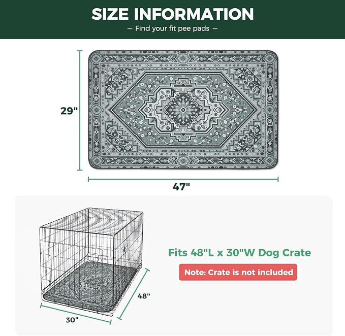 FXW Washable Pee Pads for Dogs, Puppy Pads with Super Absorbent, Specifically Designed for 48inch Cages, 29" x 47" Rectangle, Boho Grey, 2 Packs