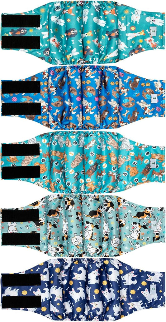 5Pack Dog Diapers Male,Leakproof Pet Soft Dog Belly Band Wraps,Reusable High Absorbency Male Dog Diaper,Wider Washable Belly Band for Doggy Incontinence and Puppy Training