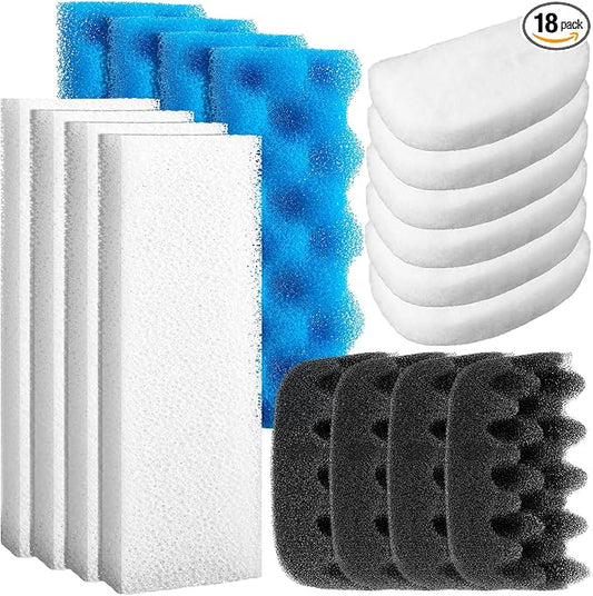 Threlaco 18 Pcs Compatible with Fluval 206/207 Aquarium Filters Sponge Set, Including Foam Pad, Water Polishing Pad, Foam Max, for Replacement Filter Media