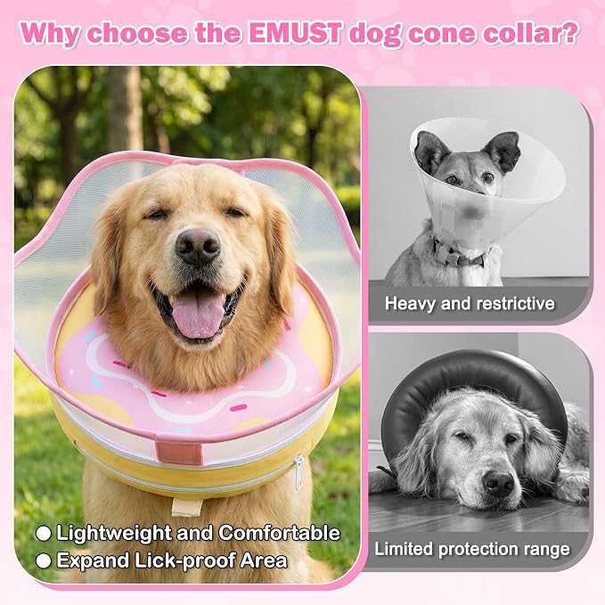 Dog Donut Collar, Inflatable Dog Cone Collar for Dogs to Stop Licking (Light Pink, XXL)