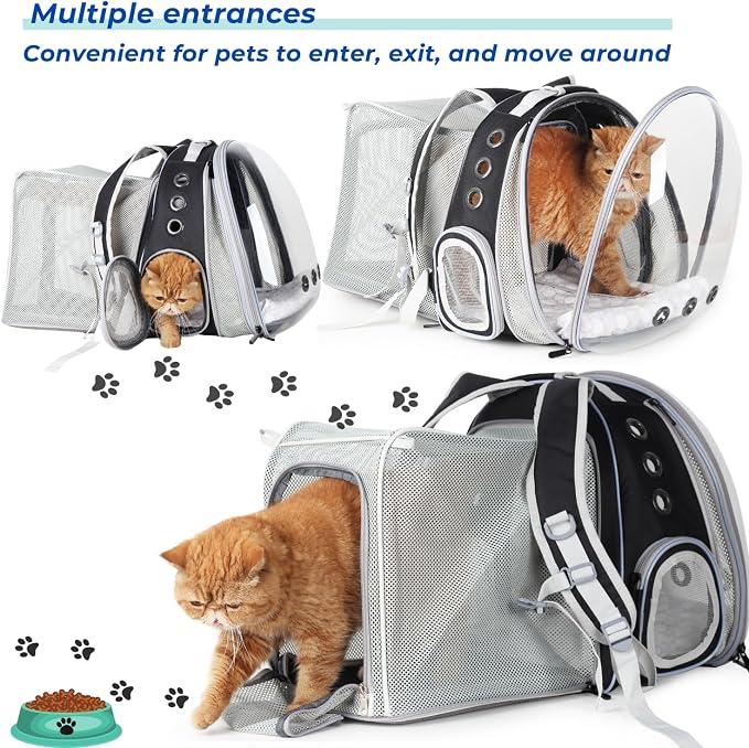 Lollimeow Expandable Cat Backpack Carrier for Large Cats & Small Dogs - Airline Approved Pet Bubble Backpack with Dual-Side Expansion, Perfect for Travel, Hiking & Outdoor Adventures, Up to 16lbs