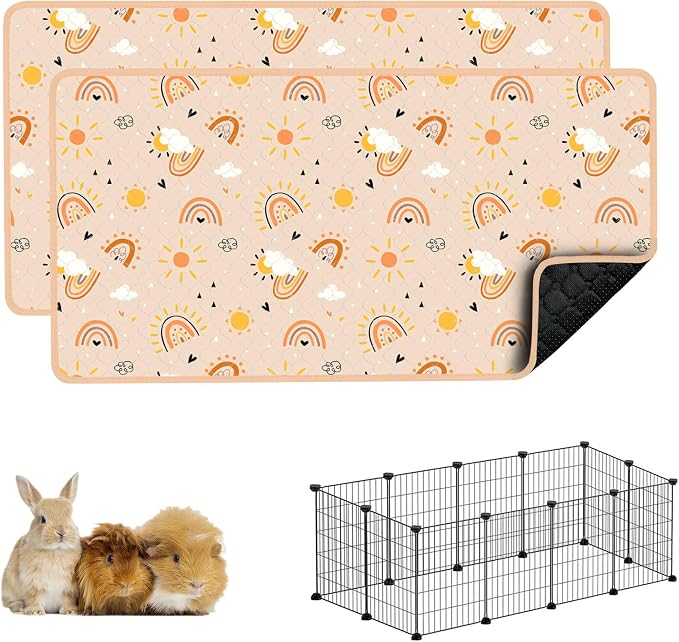 Guinea Pig Cage Liners, 59x31in 2 Pack Washable Guinea Pig Bedding, Waterproof Reusable & Anti Slip, Super Absorbent Guinea Pig Pee Pad for Small Animal, Rabbit, Bunny, Fit for C&C Cage, Pink
