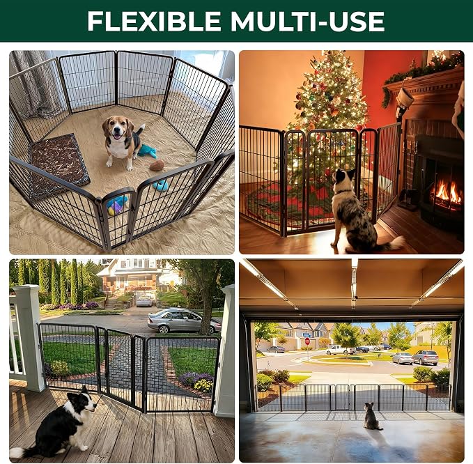 FXW Dog Gate Extra Wide Designed for Indoor Use, Adjustable Width Up to 83-inch Wide (32" H 3 Wire Panels for Small and Medium Dogs), Black