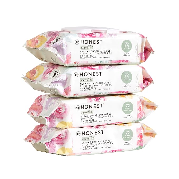 The Honest Company Hypoallergenic Multi-Use Baby Wipes for Sensitive Skin, Rose Blossom, 288 Count (Pack of 3)