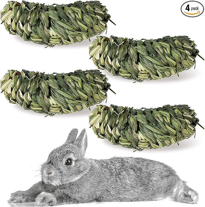 Hamiledyi Rabbit Chew Ball Bunny Timothy Grass Ball Natural Woven Chewing Toys Small Animal Activity Play Balls Chew Toys for Bunny Rabbits Hamster Guinea Pigs Chinchilla Gerbils 4PCS