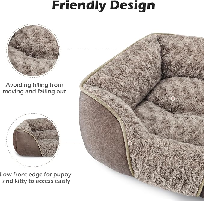INVENHO Small Dog Bed Rectangle Washable Orthopedic Soft Calming Sleeping Durable Pet Cuddler with Anti-Slip Bottom