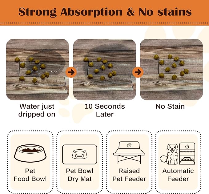Pet Feeding Mat for Floors Cat Food Mat Waterproof Dog Food Mat and Water Absorbent Quick Dry Non Slip Mat for Cat Bowls