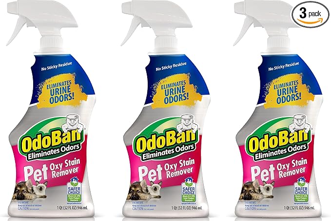 OdoBan Pet Solutions Oxy Stain Remover, Pet Stain Eliminator, 3-Pack, 32 Ounce Spray Each