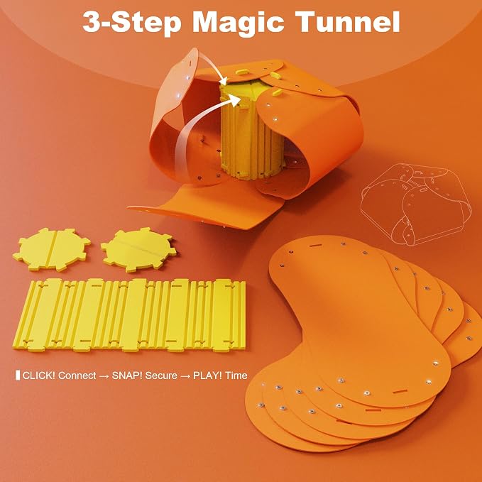 Cat Tunnel, Cat Cave for Indoor Cats Bed,Scratch Resistant Cat Toys for Medium Large Cats Hide and Seek Toy (Amber Orange)