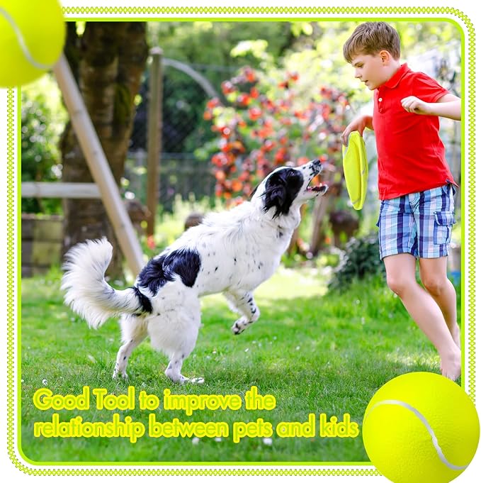 Sratte 6 Pieces Large Giant Tennis Ball for Dogs 9.5'' Inflatable Large Dog Toy Balls for Indoor Outdoor Training Playing Sports (Fluorescent Yellow)