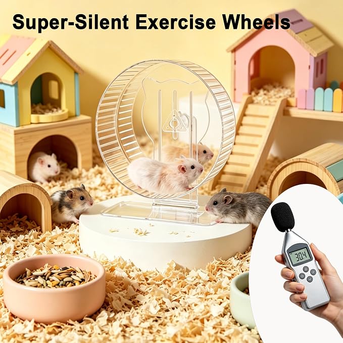 Silent Hamster Wheel 9.3 Inch, Quiet Spinner Running Wheel with Adjustable Stand & Non-Slip Track – Ideal Small Animal Cage Accessories for Hamsters Gerbils Dwarf Syrian Mice