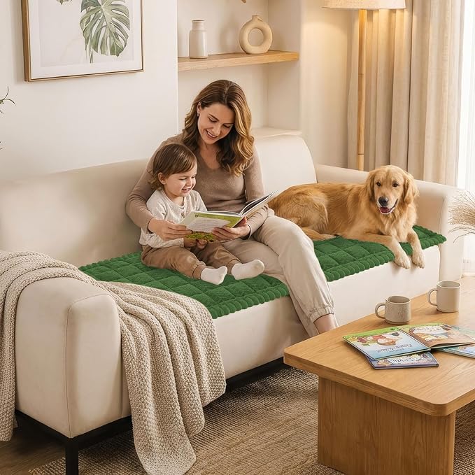 Smiry Couch Cover for Dogs, Non Slip Fuzzy Pet Sofa Covers Washable for 3 Cushion Couch, Soft Thick Furniture Protector for Cats Dogs, Against Fur, Dirt, Scratch Resistant (Olive Green, 35.4"x88")