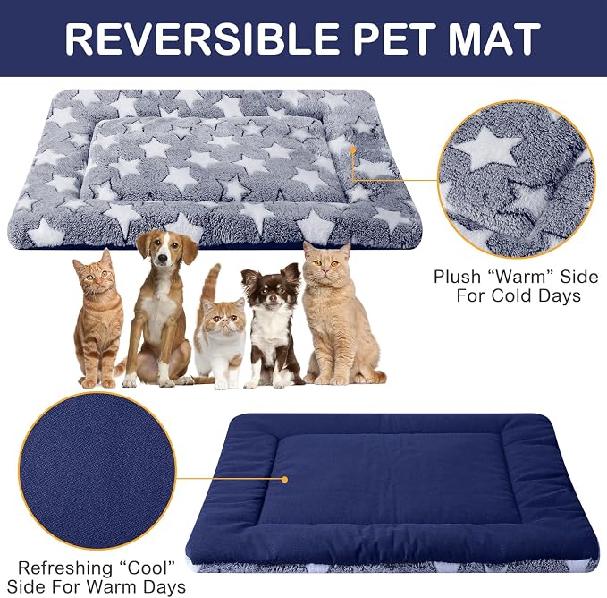 VitalCozy 4 Pcs Dog Crate Pads, Ultra Soft Warm Washable Anti-Slip Kennel Bed Mat for Pets, Reversible, Replaceable, Cage Liner for Small Medium Large Dogs and Cats(20 x 30 x 1.6 Inch,Star,Blue)