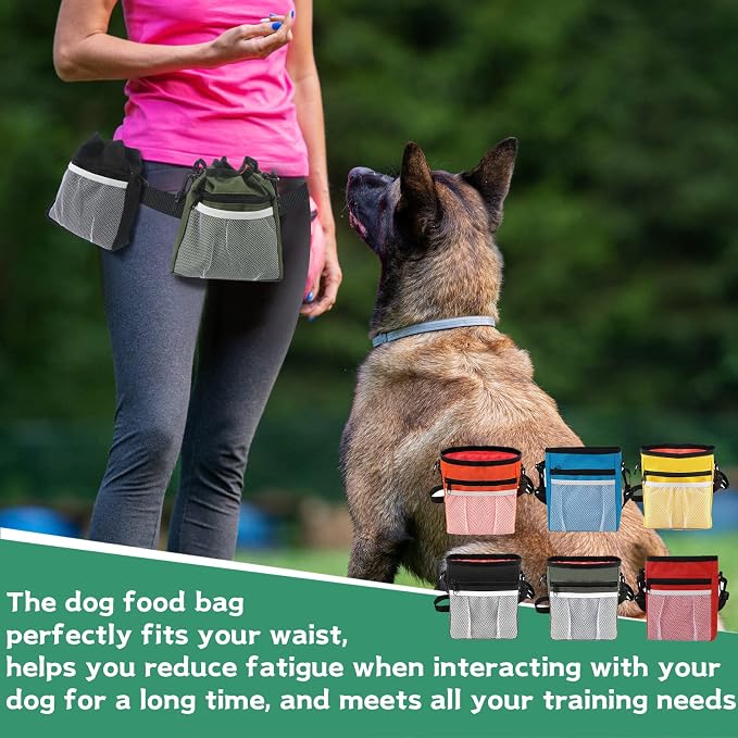 Hillban 12 Pcs Dog Treat Training Pouch Dog Treat Bag with Waist Shoulder Strap Bulk 6 Colors Convenient Pouch 3 Ways to Wear Drawstring Closure Holder for Treats Kibbles