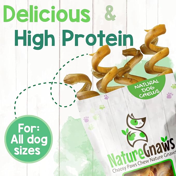 Nature Gnaws Bully Stick Springs for Dogs 7-8" (12 Count) - Long Lasting for Aggressive Chewers - Natural Curly Beef Dog Chew Bones - Rawhide Free
