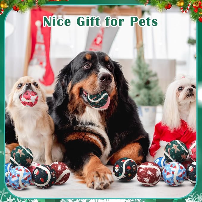 Seenelling 36 Pcs Dog Squeaky Tennis Balls 2.5 Inch Interactive Balls for Small Medium Large Dogs Teething Chew Toys for Throwing Fetch Exercise Playing Outdoor 6 Style(Snowman)